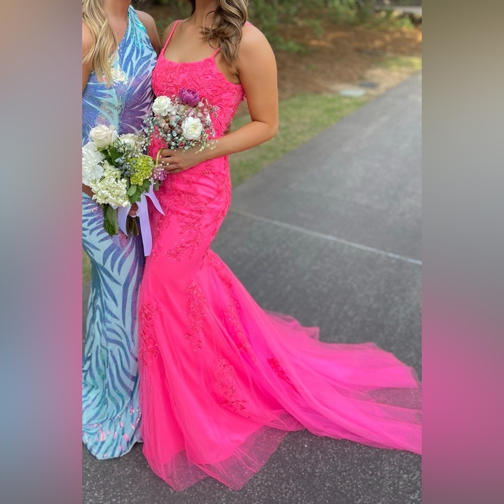 Stunning Pink Lace Evening Gown
